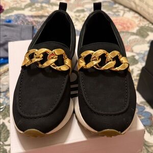 Diba Black Loafers with Gold Chain Accent- will fit up to an 8!